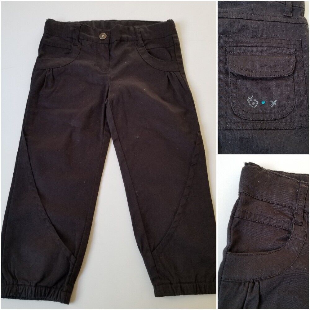 3 Pommes Pants Girls 4 Years Black Jogger Adj Waist Ankle Elastic Pockets